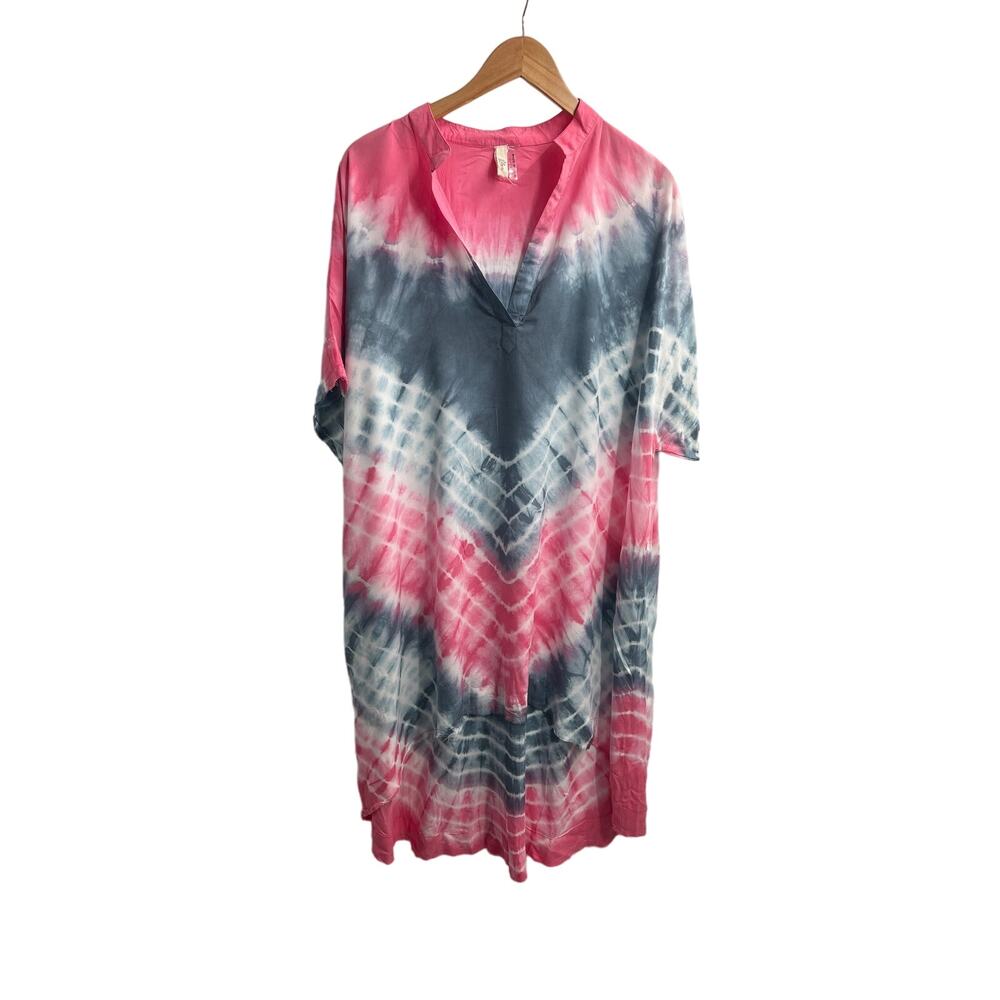 ELAN Beach Cover-Up Dress Gray/Pink/White Tie Dye Women's Medium
